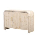 Aparador curvo de madera natural lavada / negro antiguo con tiradores dorados – Estilo retro, almacenamiento de 2 puertas