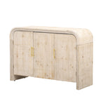 Aparador curvo de madera natural lavada / negro antiguo con tiradores dorados – Estilo retro, almacenamiento de 2 puertas