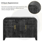Aparador curvo de madera natural lavada / negro antiguo con tiradores dorados – Estilo retro, almacenamiento de 2 puertas
