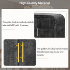 Aparador curvo de madera natural lavada / negro antiguo con tiradores dorados – Estilo retro, almacenamiento de 2 puertas