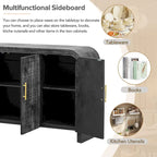 Aparador curvo de madera natural lavada / negro antiguo con tiradores dorados – Estilo retro, almacenamiento de 2 puertas