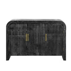 Aparador curvo de madera natural lavada / negro antiguo con tiradores dorados – Estilo retro, almacenamiento de 2 puertas