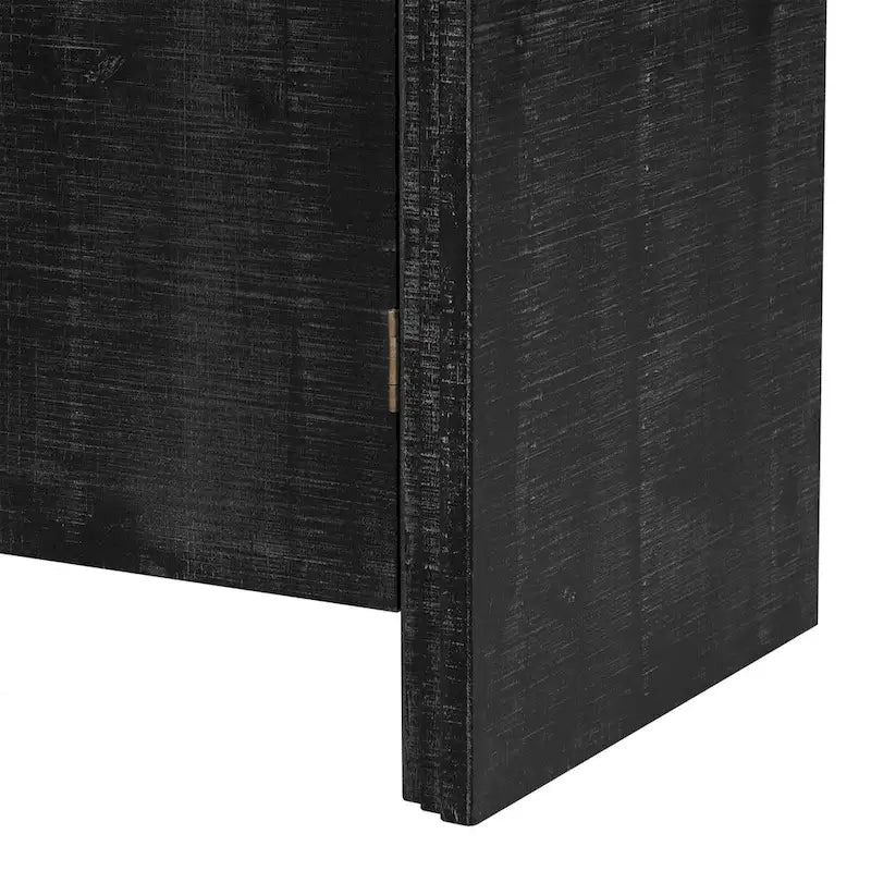 Aparador curvo de madera natural lavada / negro antiguo con tiradores dorados – Estilo retro, almacenamiento de 2 puertas