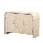 Aparador curvo de madera natural lavada / negro antiguo con tiradores dorados – Estilo retro, almacenamiento de 2 puertas