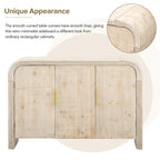 Aparador curvo de madera natural lavada / negro antiguo con tiradores dorados – Estilo retro, almacenamiento de 2 puertas