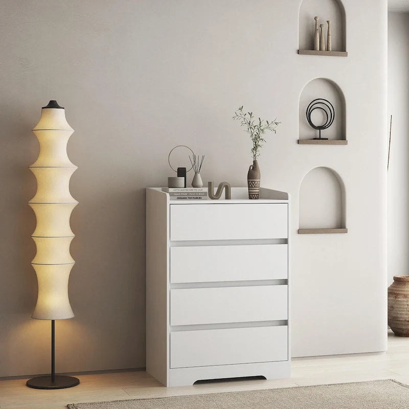 Cómoda/Gabinete de 4 Cajones Blanca/Negra – Estilo Minimalista Moderno