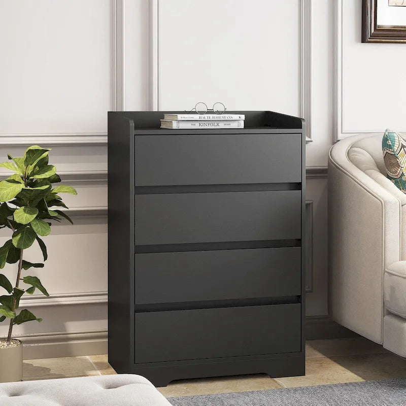Cómoda/Gabinete de 4 Cajones Blanca/Negra – Estilo Minimalista Moderno