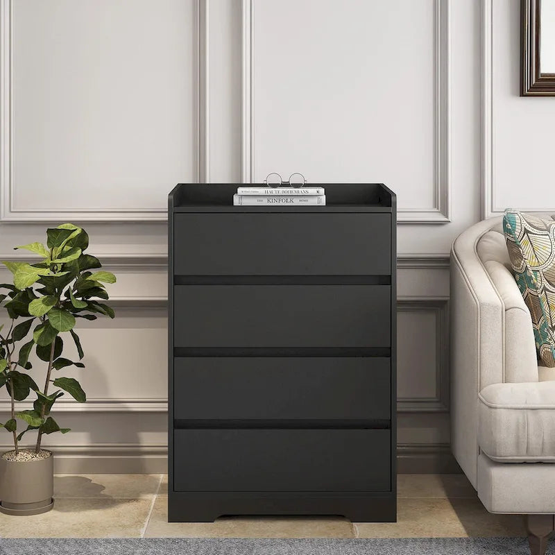Cómoda/Gabinete de 4 Cajones Blanca/Negra – Estilo Minimalista Moderno