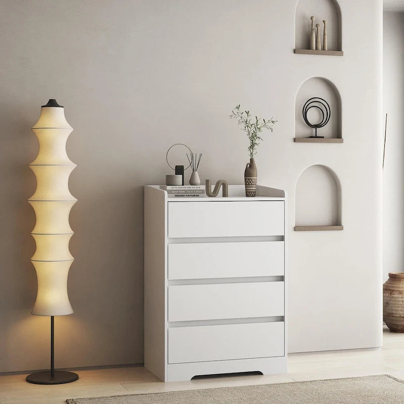 Cómoda/Gabinete de 4 Cajones Blanca/Negra – Estilo Minimalista Moderno