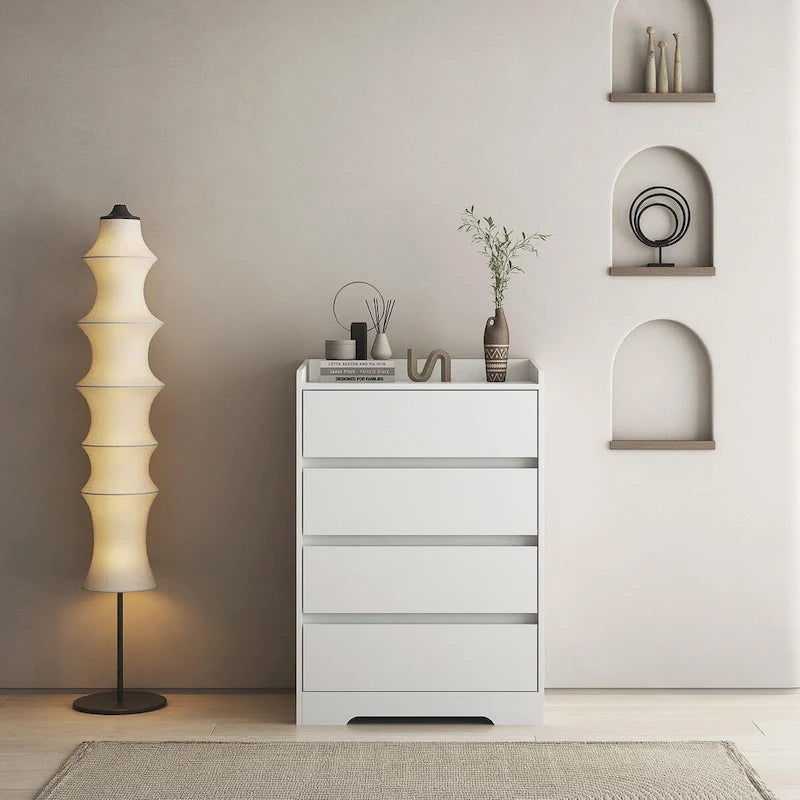 Cómoda/Gabinete de 4 Cajones Blanca/Negra – Estilo Minimalista Moderno