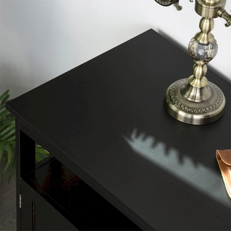 Aparador de madera negra con estante abierto y puerta magnética, individual