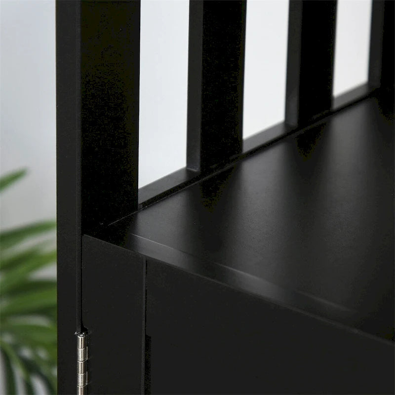 Aparador de madera negra con estante abierto y puerta magnética, individual