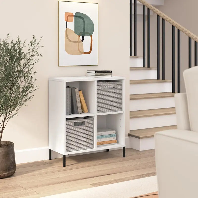 Organizador de Almacenamiento de 4 Cubos Blanco, Estilo Moderno, Ensamblaje por 1 Persona
