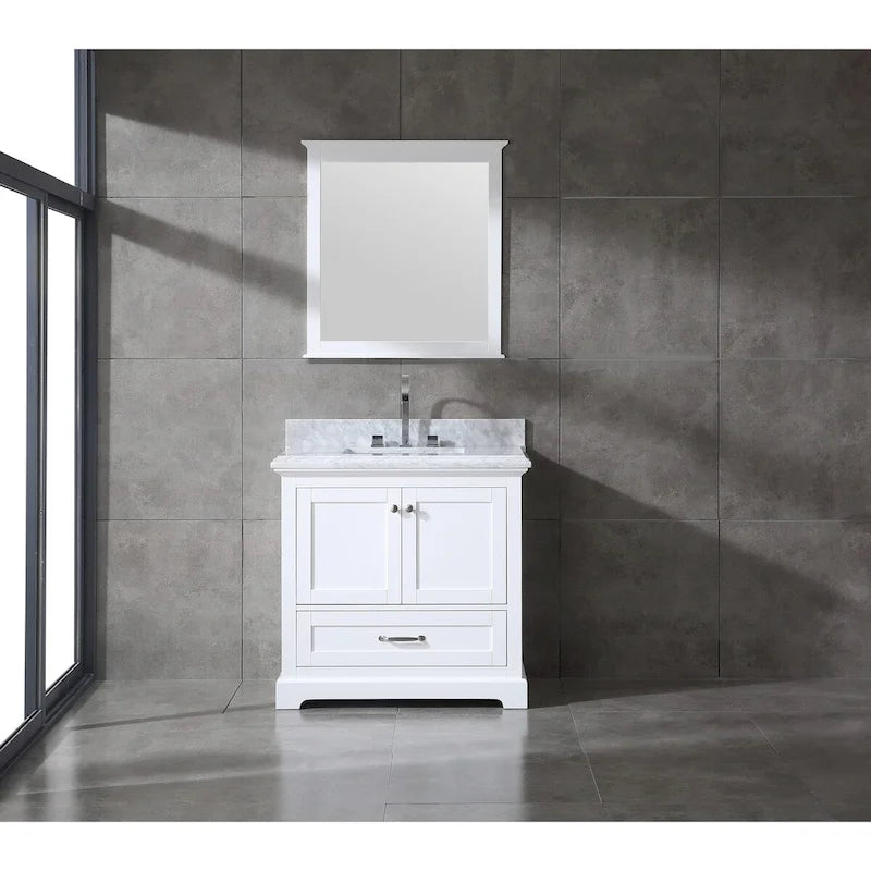 Juego de tocador de baño blanco/gris de 36" con un solo lavabo y espejo, para 1 persona