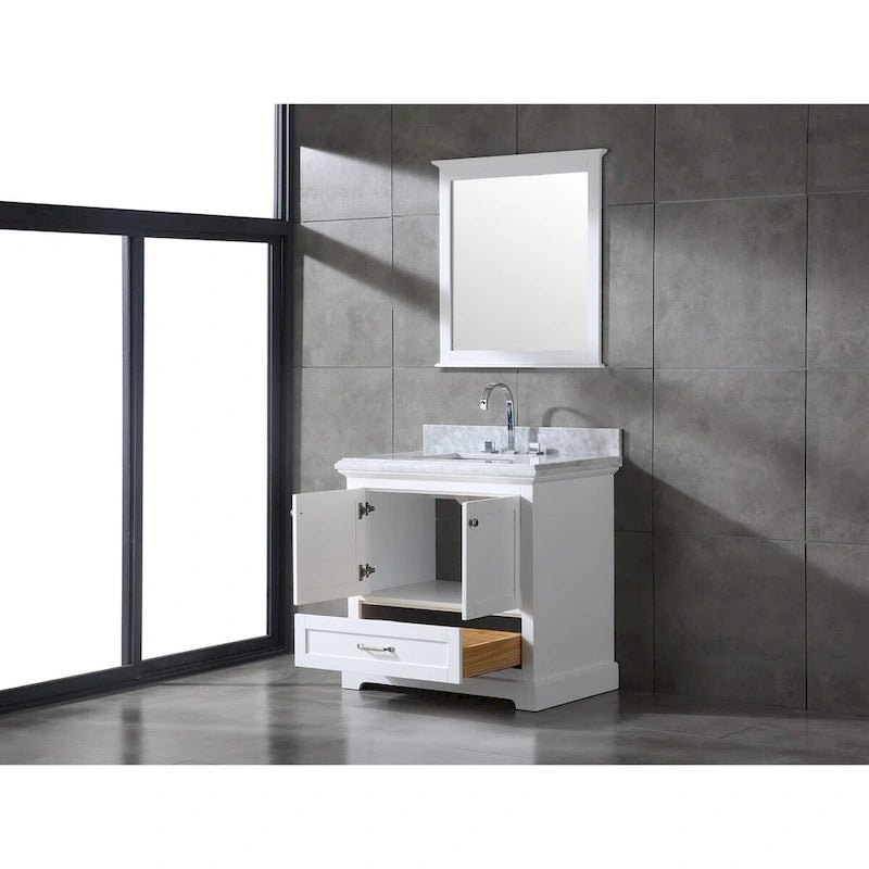 Juego de tocador de baño blanco/gris de 36" con un solo lavabo y espejo, para 1 persona