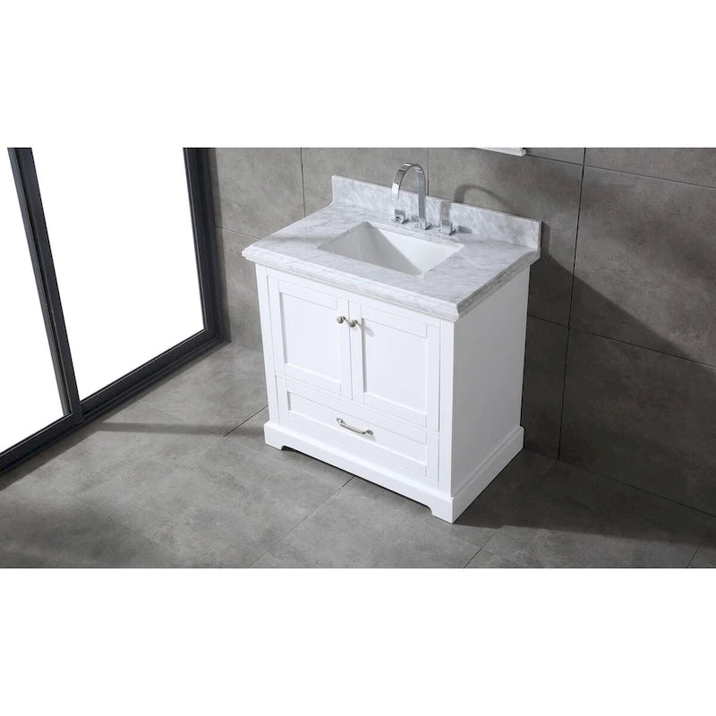 Juego de tocador de baño blanco/gris de 36" con un solo lavabo y espejo, para 1 persona