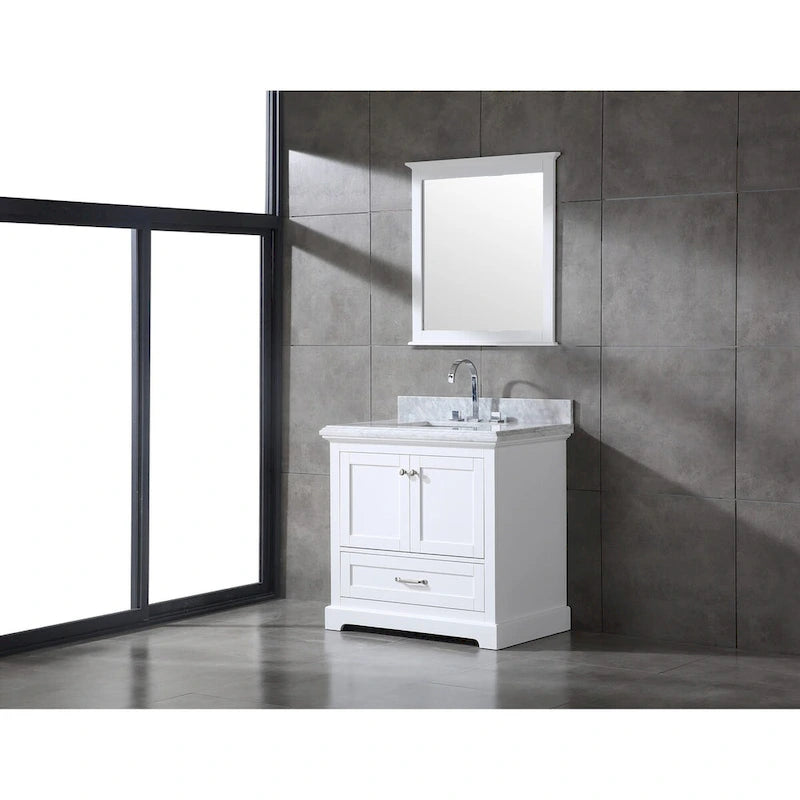 Juego de tocador de baño blanco/gris de 36" con un solo lavabo y espejo, para 1 persona