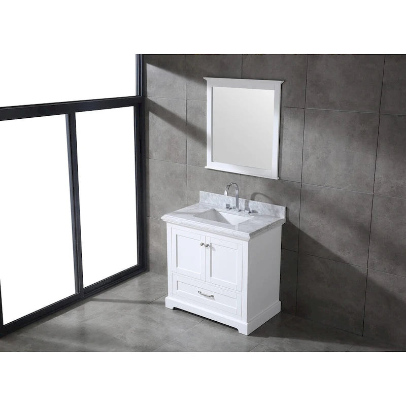 Juego de tocador de baño blanco/gris de 36" con un solo lavabo y espejo, para 1 persona