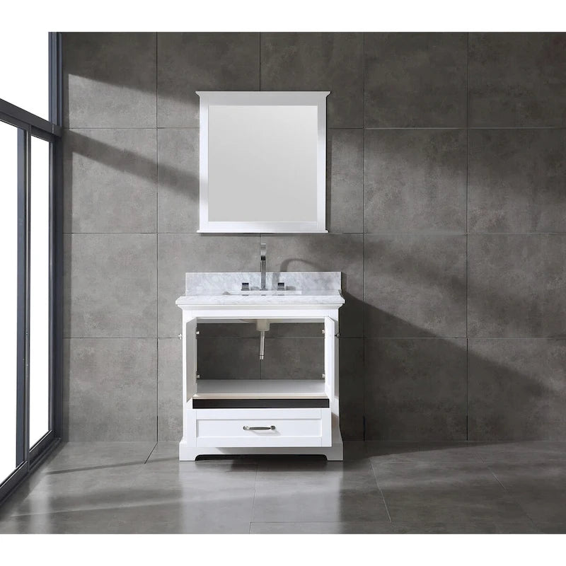 Juego de tocador de baño blanco/gris de 36" con un solo lavabo y espejo, para 1 persona