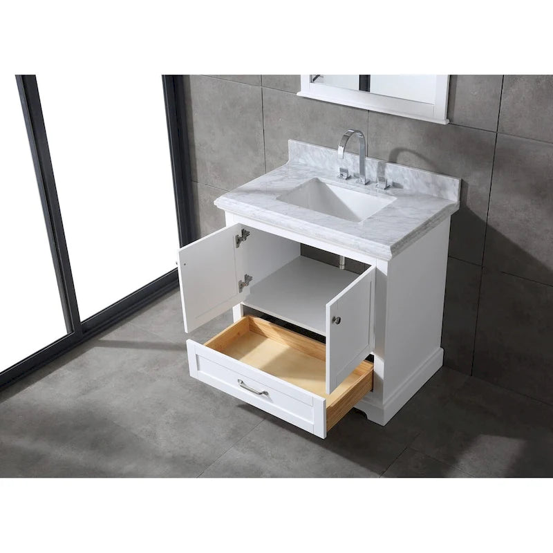 Juego de tocador de baño blanco/gris de 36" con un solo lavabo y espejo, para 1 persona