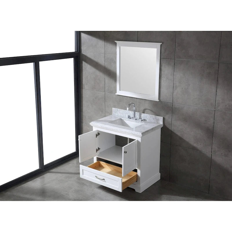 Juego de tocador de baño blanco/gris de 36" con un solo lavabo y espejo, para 1 persona