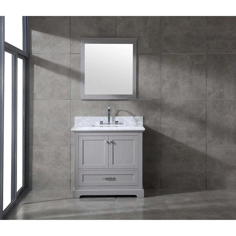 Juego de tocador de baño blanco/gris de 36" con un solo lavabo y espejo, para 1 persona