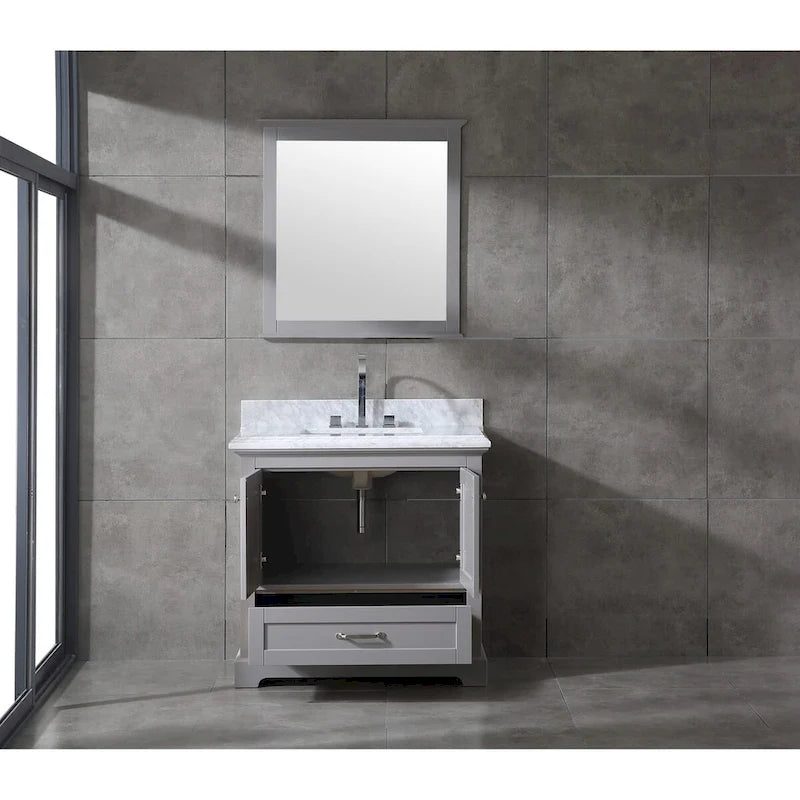 Juego de tocador de baño blanco/gris de 36" con un solo lavabo y espejo, para 1 persona