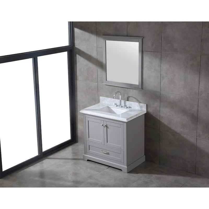 Juego de tocador de baño blanco/gris de 36" con un solo lavabo y espejo, para 1 persona