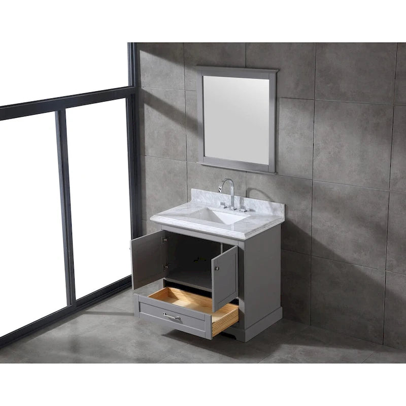 Juego de tocador de baño blanco/gris de 36" con un solo lavabo y espejo, para 1 persona