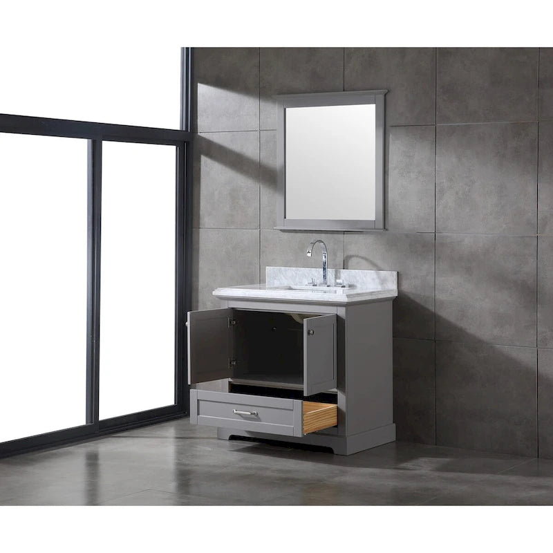 Juego de tocador de baño blanco/gris de 36" con un solo lavabo y espejo, para 1 persona