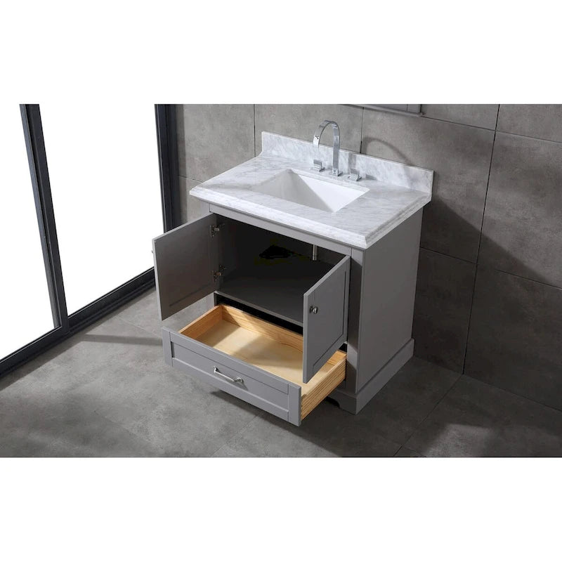 Juego de tocador de baño blanco/gris de 36" con un solo lavabo y espejo, para 1 persona