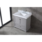 Juego de tocador de baño blanco/gris de 36" con un solo lavabo y espejo, para 1 persona