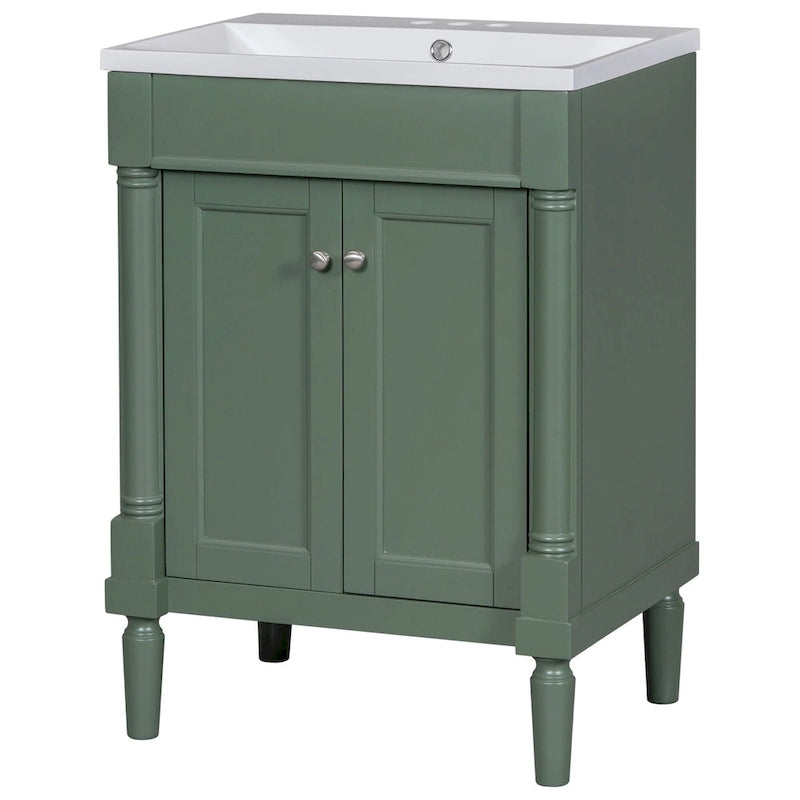 Tocador de baño independiente con lavabo individual en verde/blanco/plata/azul – 1 persona