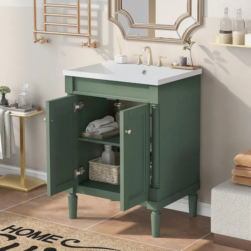 Tocador de baño independiente con lavabo individual en verde/blanco/plata/azul – 1 persona