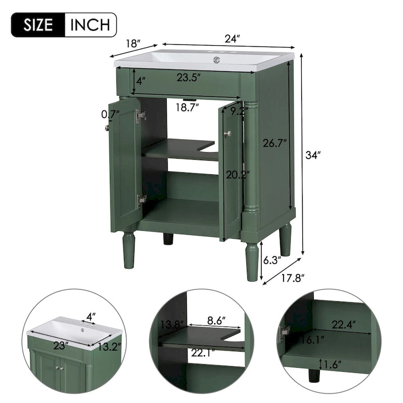 Tocador de baño independiente con lavabo individual en verde/blanco/plata/azul – 1 persona