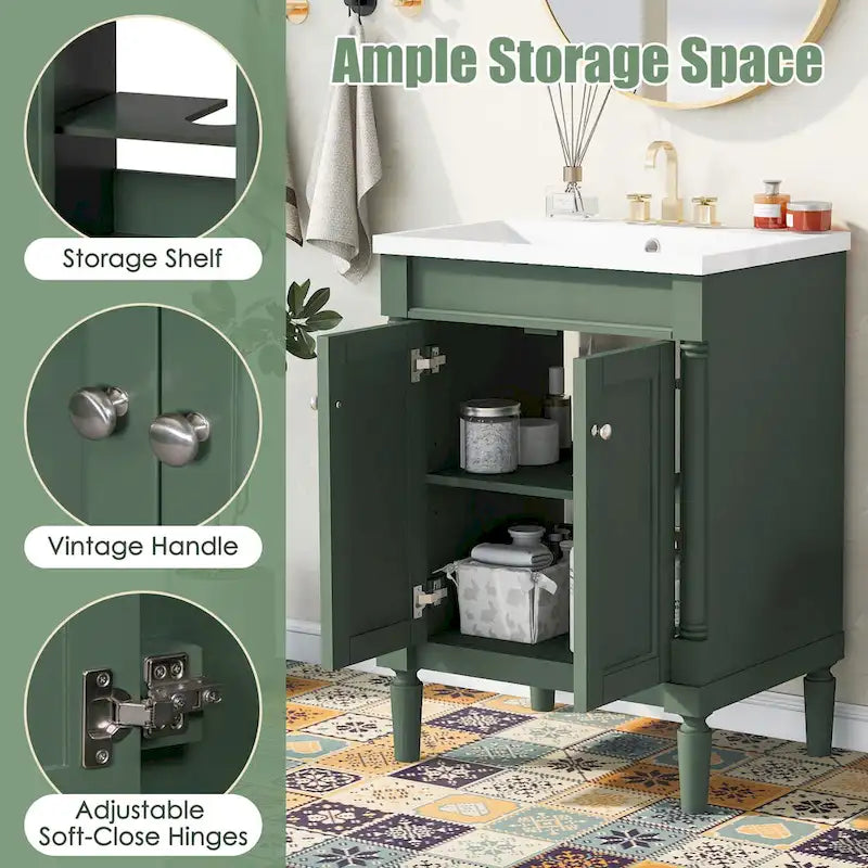 Tocador de baño independiente con lavabo individual en verde/blanco/plata/azul – 1 persona