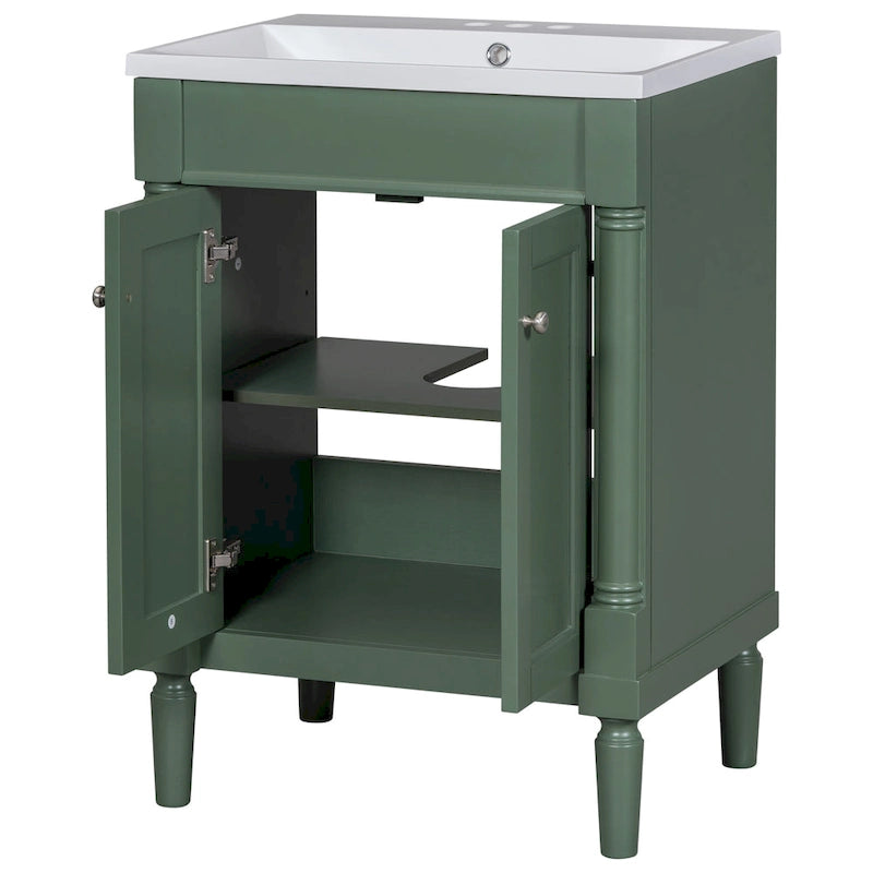 Tocador de baño independiente con lavabo individual en verde/blanco/plata/azul – 1 persona