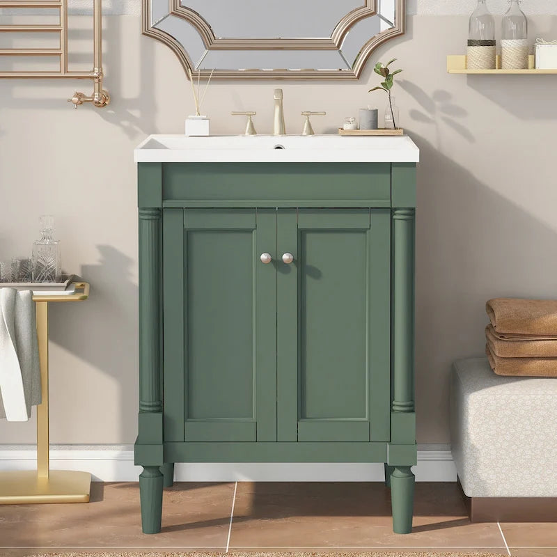 Tocador de baño independiente con lavabo individual en verde/blanco/plata/azul – 1 persona