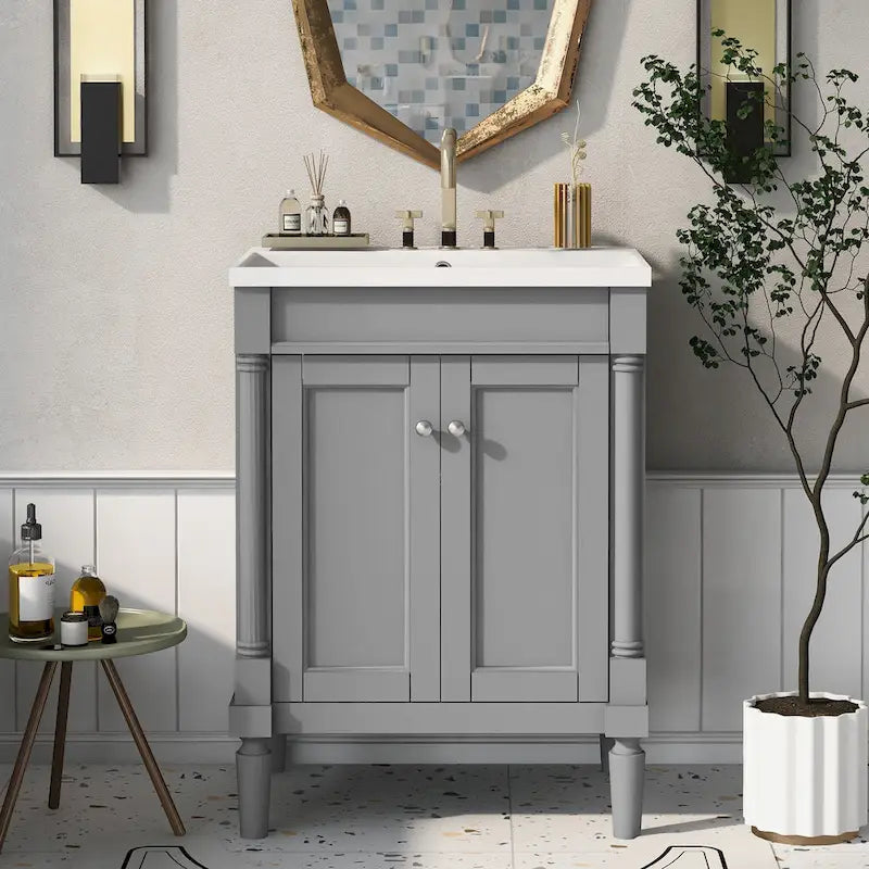 Tocador de baño independiente con lavabo individual en verde/blanco/plata/azul – 1 persona
