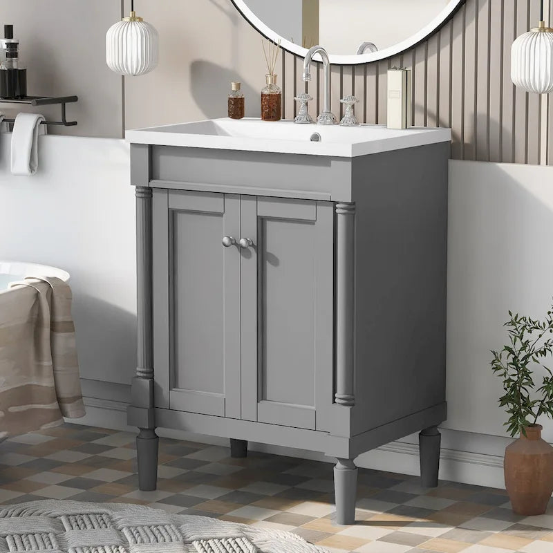 Tocador de baño independiente con lavabo individual en verde/blanco/plata/azul – 1 persona