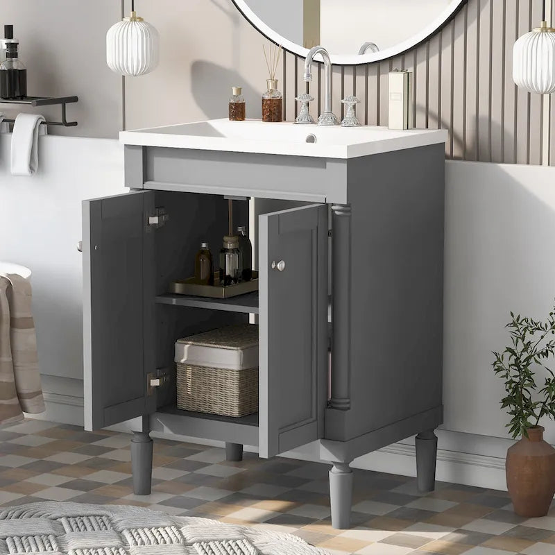 Tocador de baño independiente con lavabo individual en verde/blanco/plata/azul – 1 persona