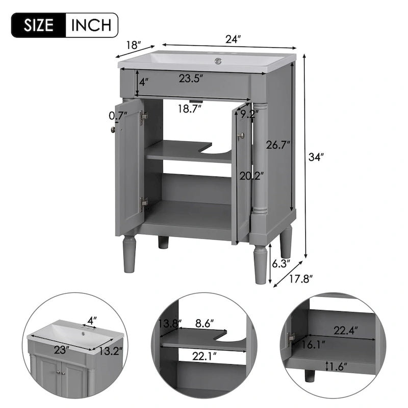Tocador de baño independiente con lavabo individual en verde/blanco/plata/azul – 1 persona