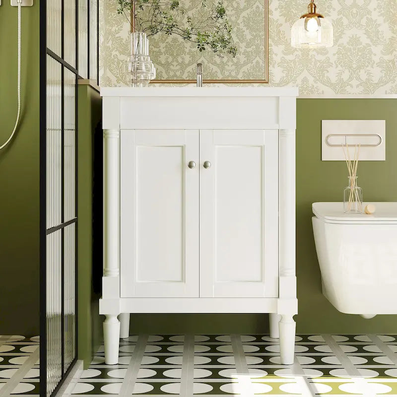 Tocador de baño independiente con lavabo individual en verde/blanco/plata/azul – 1 persona
