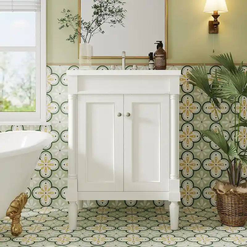 Tocador de baño independiente con lavabo individual en verde/blanco/plata/azul – 1 persona