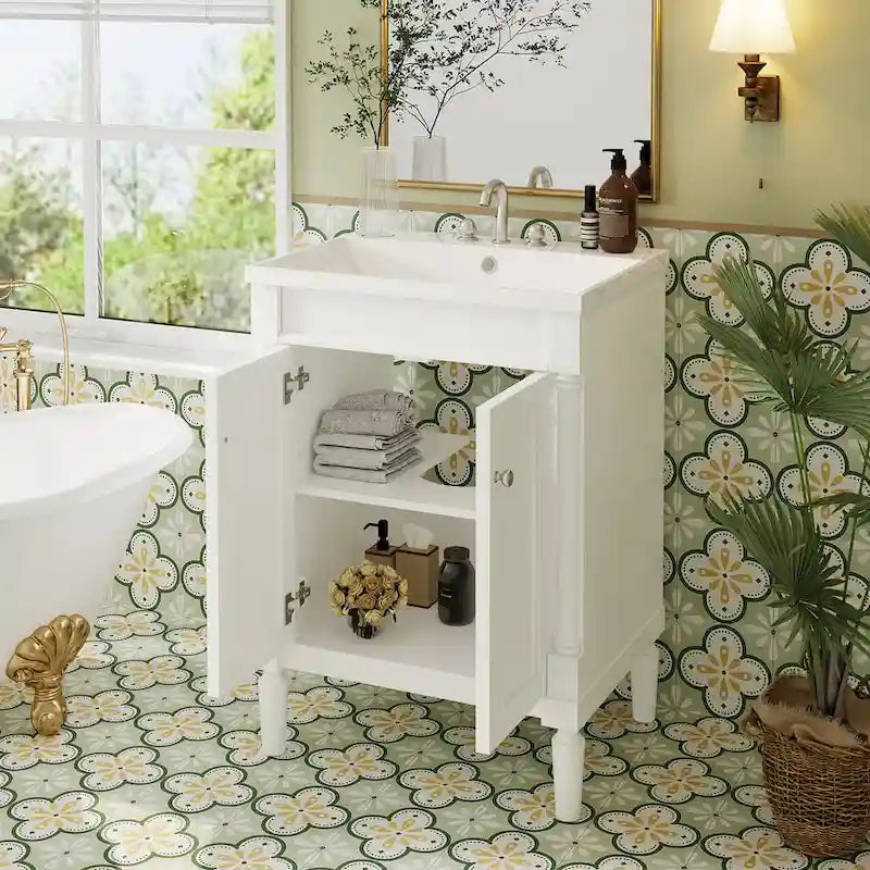 Tocador de baño independiente con lavabo individual en verde/blanco/plata/azul – 1 persona