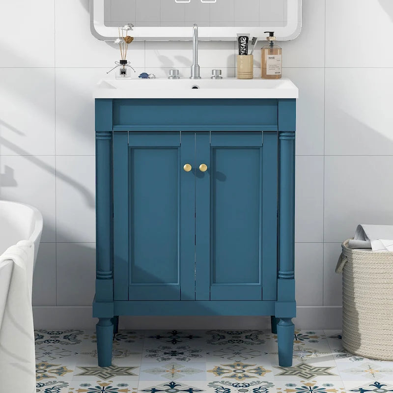 Tocador de baño independiente con lavabo individual en verde/blanco/plata/azul – 1 persona