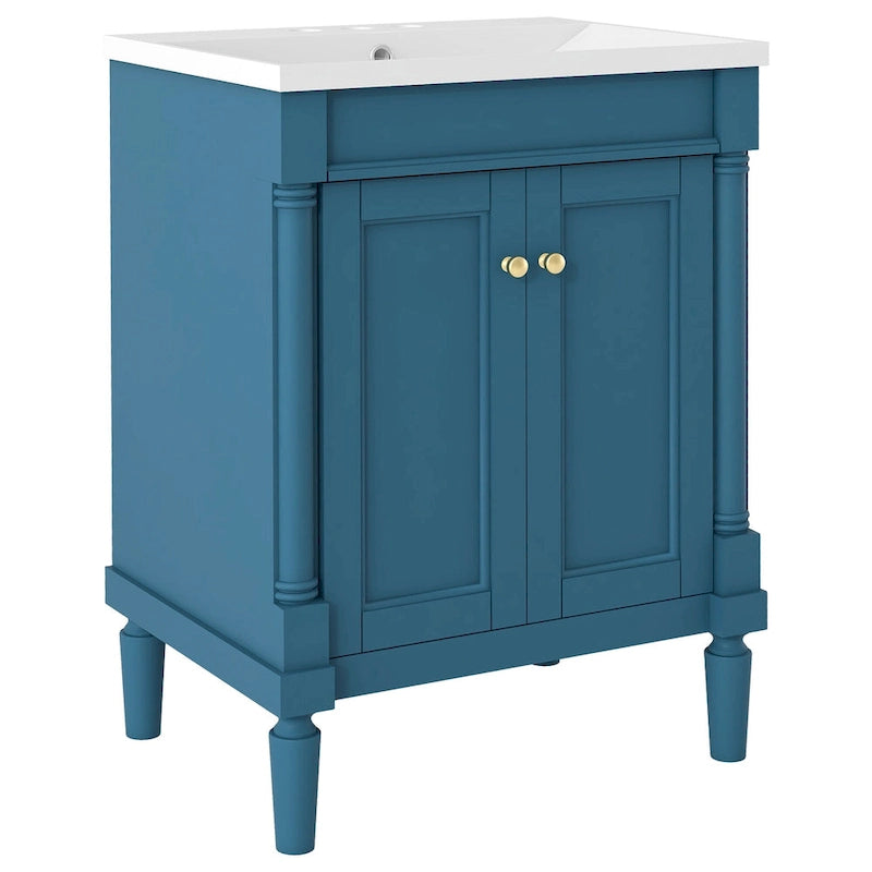 Tocador de baño independiente con lavabo individual en verde/blanco/plata/azul – 1 persona