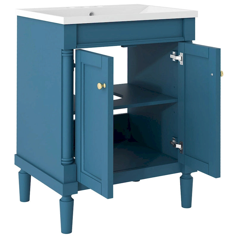 Tocador de baño independiente con lavabo individual en verde/blanco/plata/azul – 1 persona
