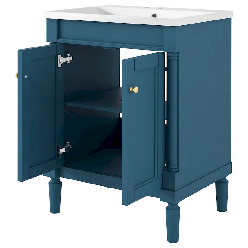 Tocador de baño independiente con lavabo individual en verde/blanco/plata/azul – 1 persona