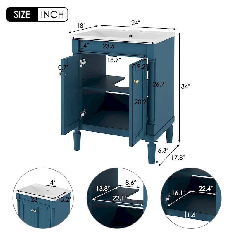 Tocador de baño independiente con lavabo individual en verde/blanco/plata/azul – 1 persona